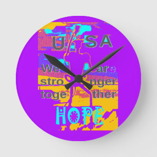 USA Psychedelic Hope: Neon Unity Art Round Clock