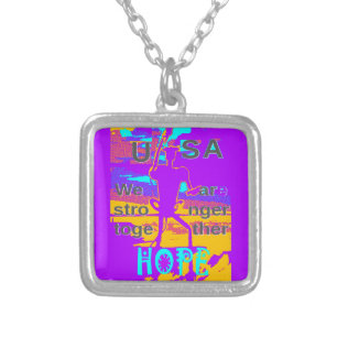 USA Psychedelic Hope: Neon Unity Art Silver Plated Necklace