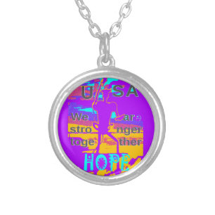 USA Psychedelic Hope: Neon Unity Art Silver Plated Necklace