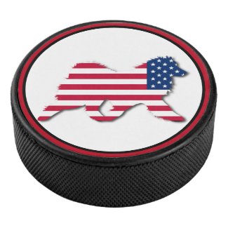 USA Puck;  Samoyed with Profile  US Flag Hockey Puck