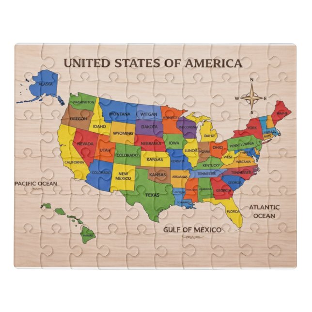 USA Puzzle Map – Educational Kids Jigsaw Gift (Puzzle Horizontal)