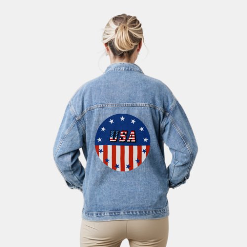 USA Quote American Flag Stars in Circle Womens Denim Jacket
