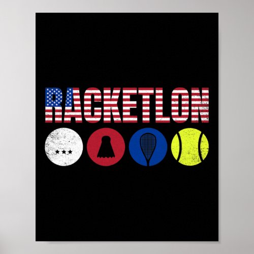 Usa Racketlon - Table Tennis Badminton Squash Tenn Poster