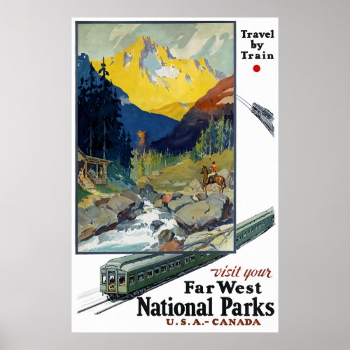 USA Railroad Vintage Travel Poster Restored