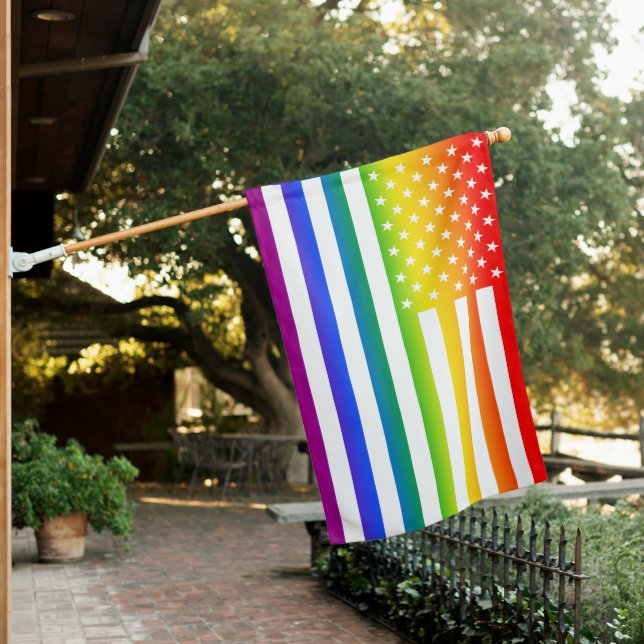 USA Rainbow Pride Gradient  House Flag (In SItu)