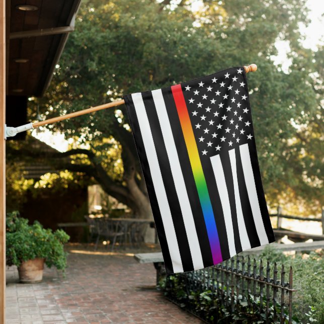 USA Rainbow Pride Thin Line House Flag (In SItu)