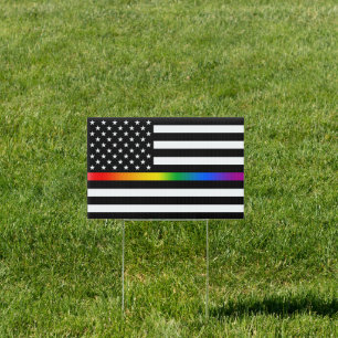 USA Rainbow Pride Thin Line Sign