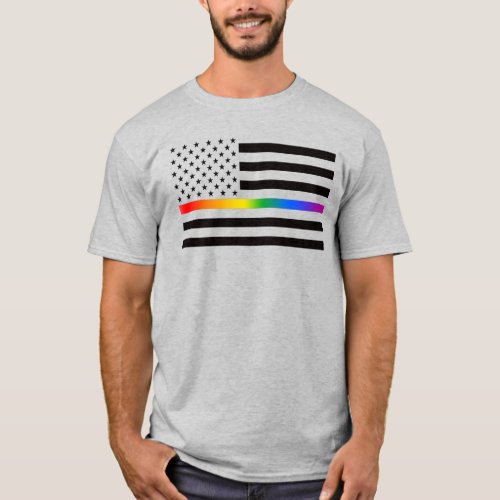 USA Rainbow Pride Thin Line T_Shirt