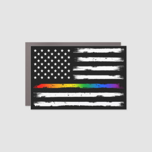 USA Rainbow Pride Thin Line Vintage Car Magnet