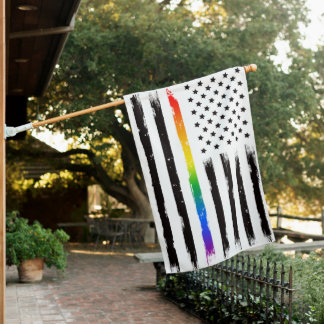 USA Rainbow Pride Thin Line Vintage House Flag