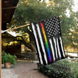 USA Rainbow Pride Thin Line Vintage House Flag