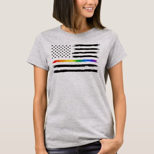 USA Rainbow Pride Thin Line Vintage T_Shirt