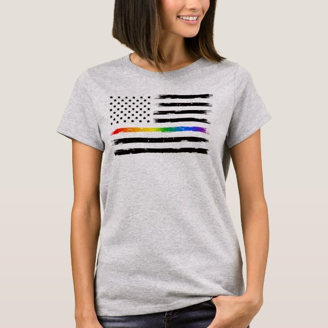 USA Rainbow Pride Thin Line Vintage T-Shirt (Front)