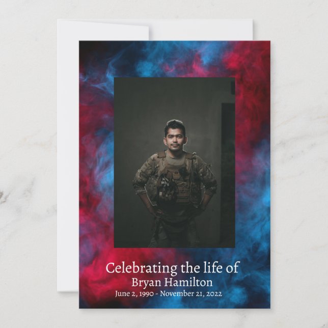 USA Red Blue Military Veteran Funeral Prayer Card (Front)