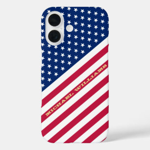 USA Red Blue White Stars Stripes Flag Monogrammed iPhone 16 Case