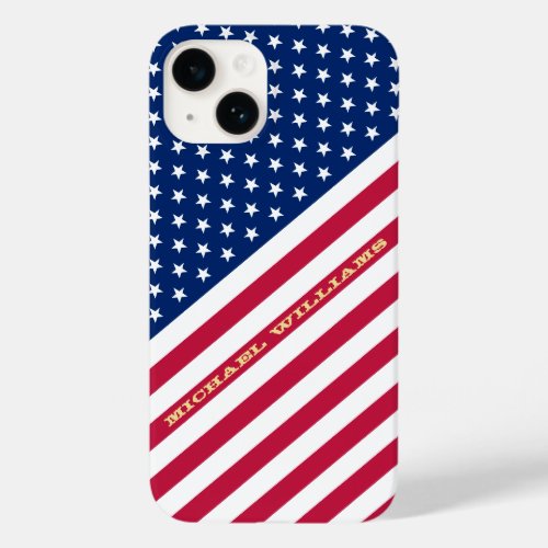 USA Red Blue White Stars Stripes Flag Monogrammed Case_Mate iPhone 14 Case