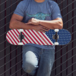 USA Red Blue White Stars Stripes Flag Monogrammed Skateboard<br><div class="desc">The all American, Stars and Stripes, Old Glory, Star-Spangled Banner, USA flag, red blue white, custom, personalized, beautiful elegant faux gold script / typography, name / monogram / initials, quality hard-rock maple competition shaped skateboard deck, to show your pride, patriotism, love. Make a great patriotic gift for birthday, fathers day,...</div>