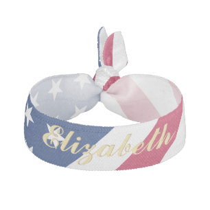 USA Red Blue White Stars Stripes Girls Name Sports Elastic Hair Tie