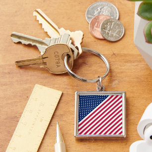 USA Red Blue White Stars Stripes Metal Keychain