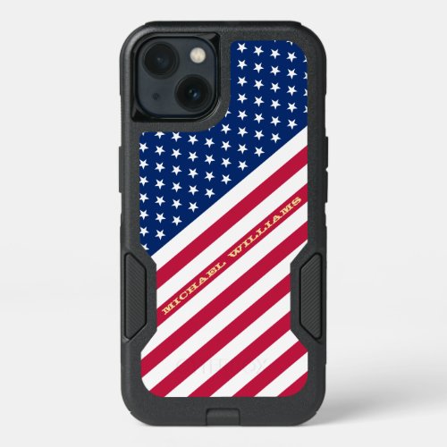 USA Red Blue White Stripes Stars Monogrammed Tough iPhone 13 Case