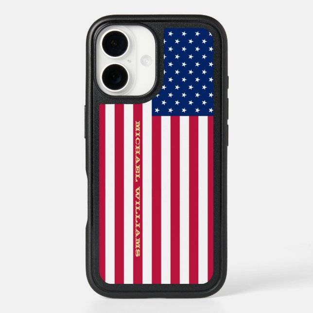 USA Red Blue White Stripes Stars Monogrammed Tough Otterbox iPhone Case (Back)