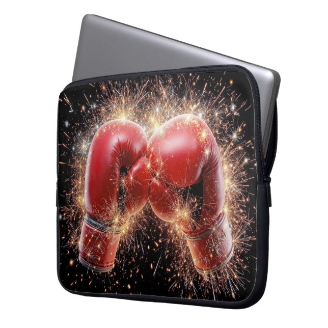 USA Red Boxing Gloves In Fireworks Laptop Sleeve (Front Left)