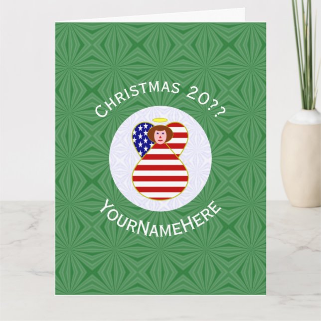 USA Red Hair Angel Christmas Flag Personalized  Card (Front)