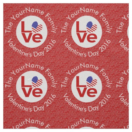 USA Red LOVE Heart Flag Personalized Text  Fabric