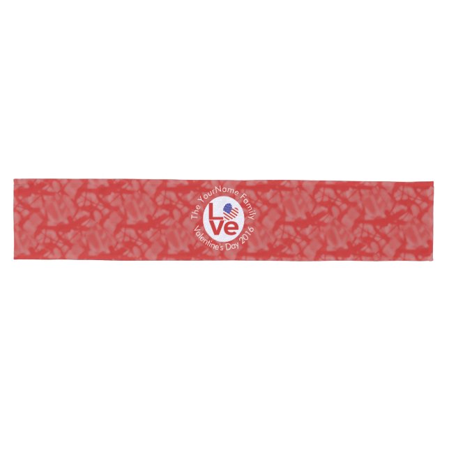 USA Red LOVE Heart Flag Personalized Text  Medium Table Runner (Horizontal)