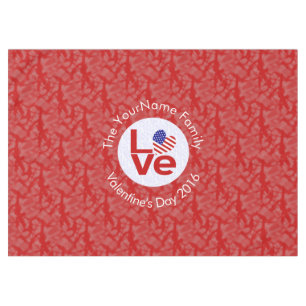 USA Red LOVE Heart Flag Personalized Text Tablecloth