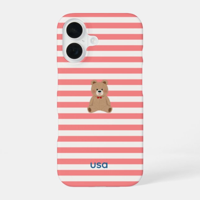 USA Red Striped Teddy Bear Phone Case (Back)