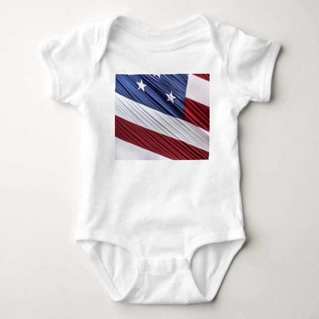 USA Red, White and Blue American Patriotic Flag Baby Bodysuit (Front)