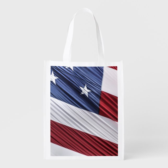 USA Red, White and Blue American Patriotic Flag Grocery Bag (Front)