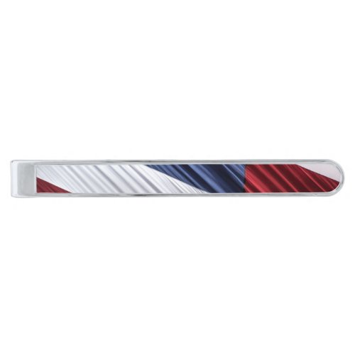 USA Red White and Blue American Patriotic Flag Silver Finish Tie Bar