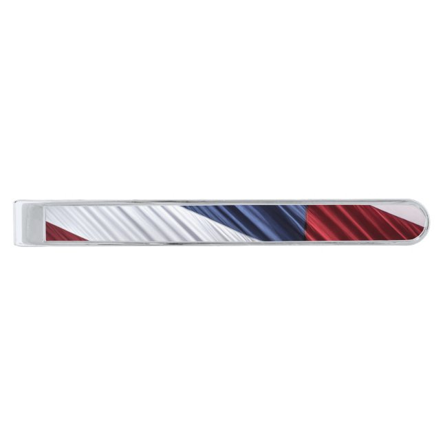 USA Red, White and Blue American Patriotic Flag Silver Finish Tie Bar (Front)