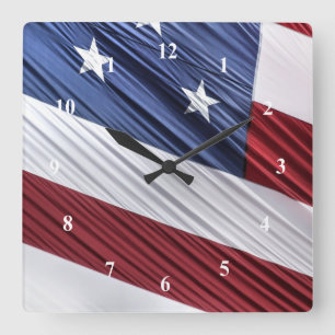 USA Red, White and Blue American Patriotic Flag Square Wall Clock