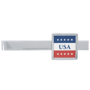USA Red White and Blue Patriotic Silver Finish Tie Bar