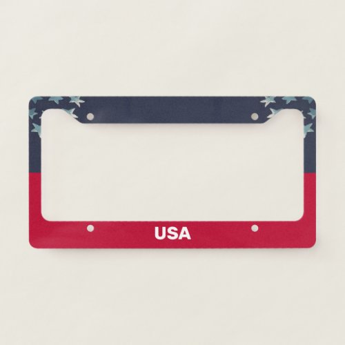 USA Red White and Blue Patriotic Stars  Your Text License Plate Frame