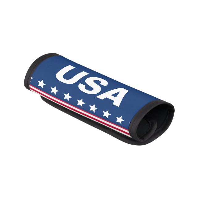 USA Red White and Blue Stars Stripes Patriotic Luggage Handle Wrap (Angled)