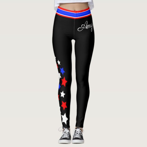 USA _ Red White and Blue Stars Your Name Leggings