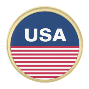 USA Red White and Blue Striped Gold Finish Lapel Pin