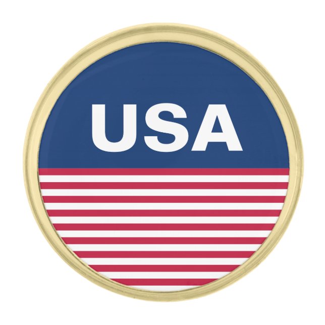USA Red White and Blue Striped Gold Finish Lapel Pin (Front)