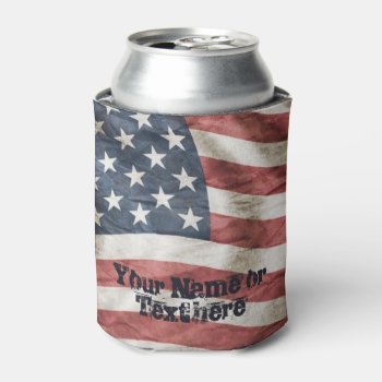 Usa Red  White And Blue Vintage Flag Can Cooler by elizme1 at Zazzle
