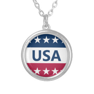 USA Red White and Blue with Stars Silver Plated Necklace