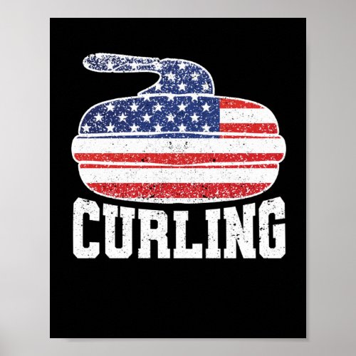 USA Red White Blue American Flag Curling Poster