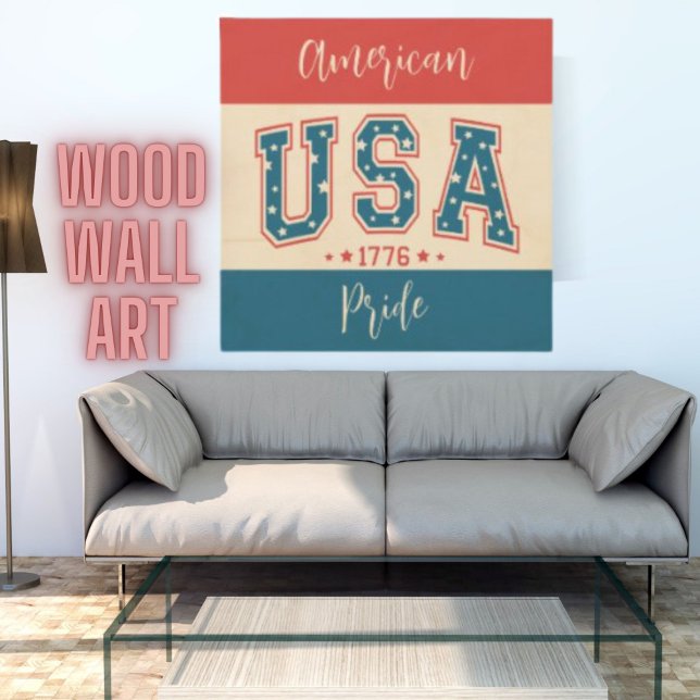 USA Red White Blue American Pride Patriotic Wood Wall Art (USA American Pride Patriotic Wooden Wall Art Red White Blue Starts and Stripes)