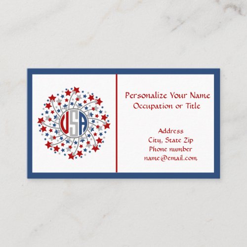 USA Red White Blue Fireworks Patriotic American Business Card