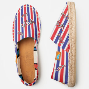 USA Red White Blue Geometric Stripes Espadrilles