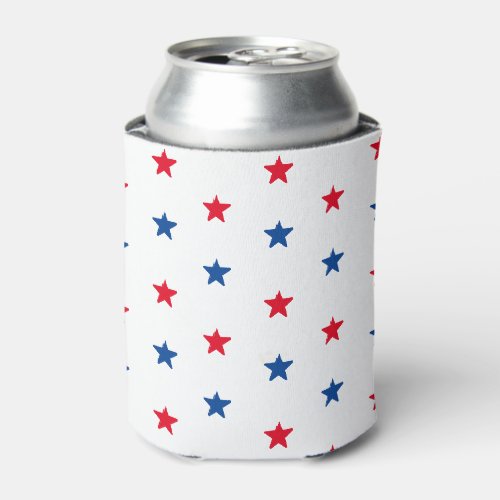 USA Red white blue patriotic stars pattern Can Cooler