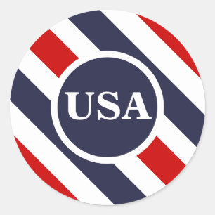 USA Red White Blue Round Stickers